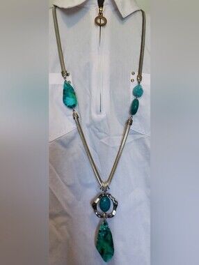 Southwestern Style Faux Turquoise Silver-tone Necklace Bold Statement